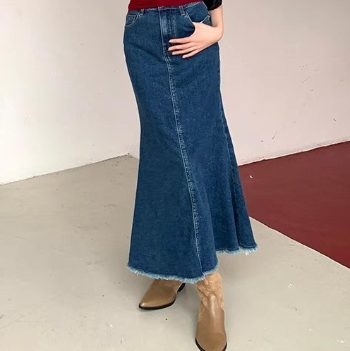 レディース スカート ボトムス デニム デニムスカート マーメイドスカート ロングスカート マキシ マーメイド フェミニン ストリート バックスリット バックコンシャス ポケット ハイウエスト
