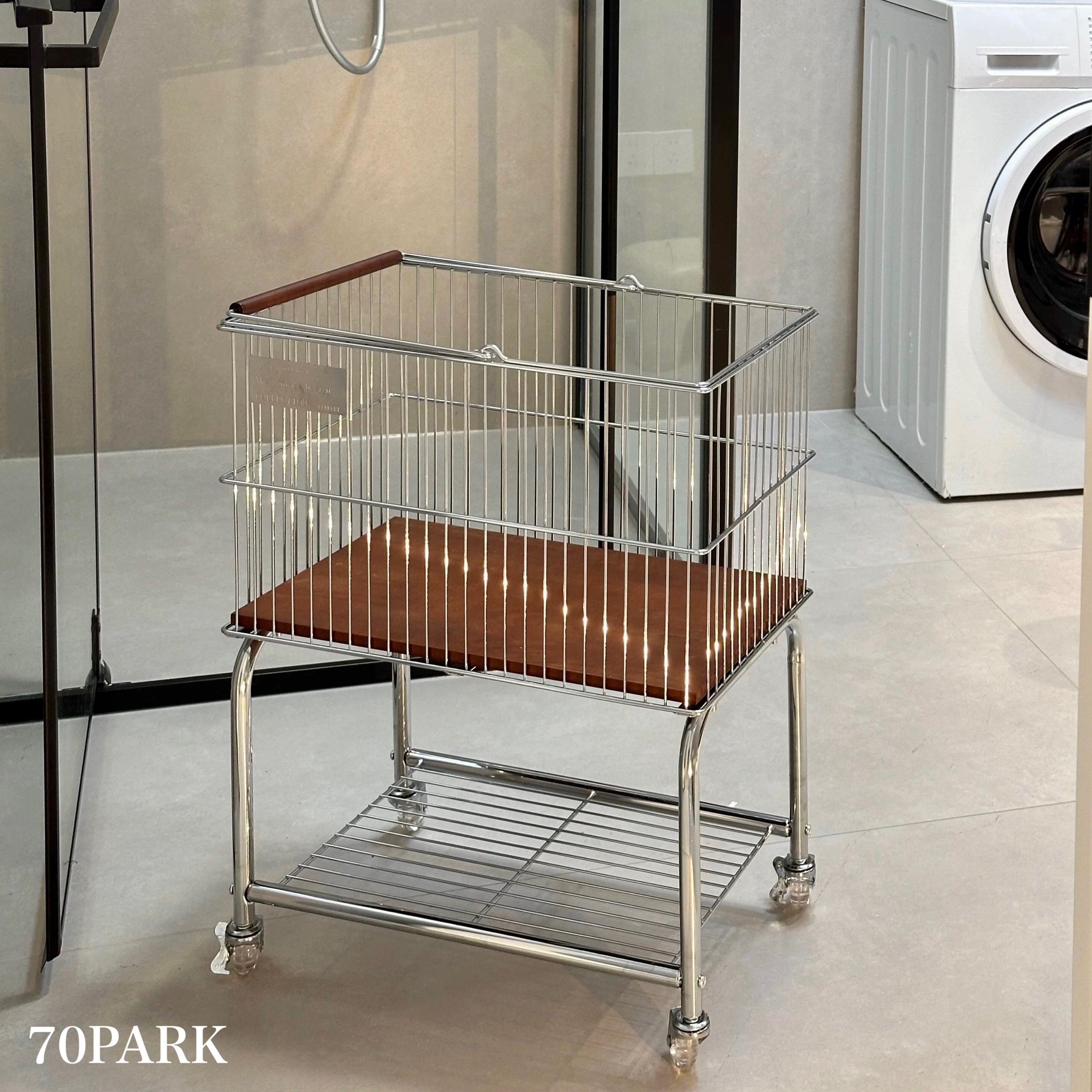 シルバー ウッド ランドリー バスケット カート ワゴン 収納 洗濯カゴ 収納 洗濯物入れ 韓国インテリア 韓国雑貨 韓国っぽ 北欧 北欧インテリア インテリア雑貨 70PARK