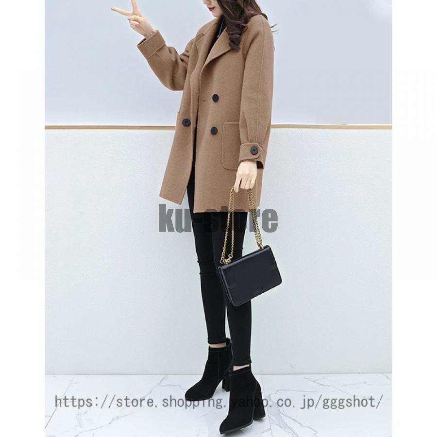 チェスターコート レディース ショート丈コート 40代 50代 ダブル 無地 細身 ステンカラーコート ショート 暖かい トレンチコート 春 冬 コート 大きいサイズ