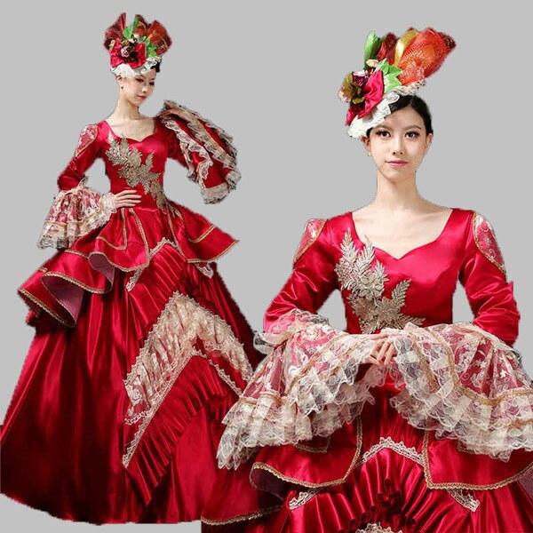 貴族 ドレス 中世 ヨーロッパ お姫様 貴婦人 ドレス カラードレス ロングドレス ゴールド刺繍が豪華な中世貴族風お姫様ドレス 舞台衣装やステージ衣装 ロング丈のプリンセス d9283c0c0t2