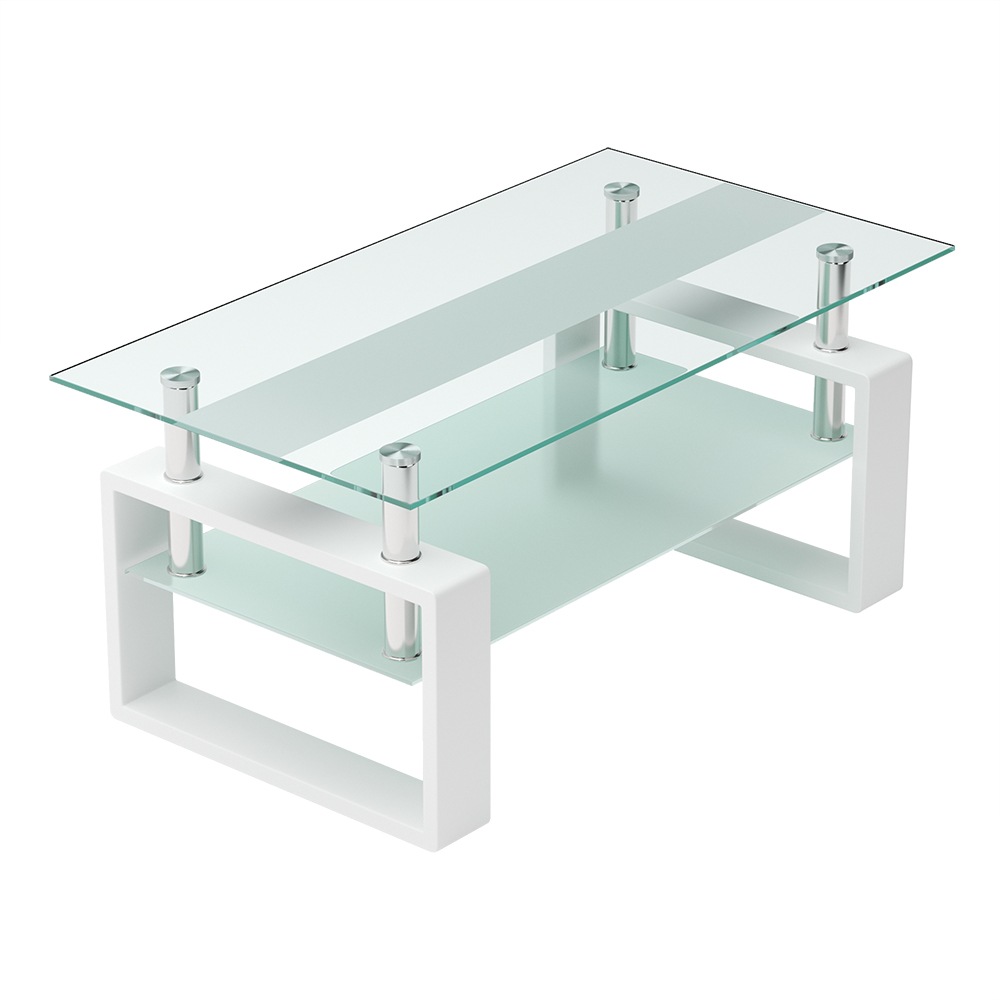【国内発送.送.料.無.料！】ガラステーブル ローテーブル 幅87.5x奥47.5x高さ39.5cm コーヒーテーブル 口字型のテーブル脚 収納棚 クリア棚 おしゃれ 強化ガラス天板 45 8,892円