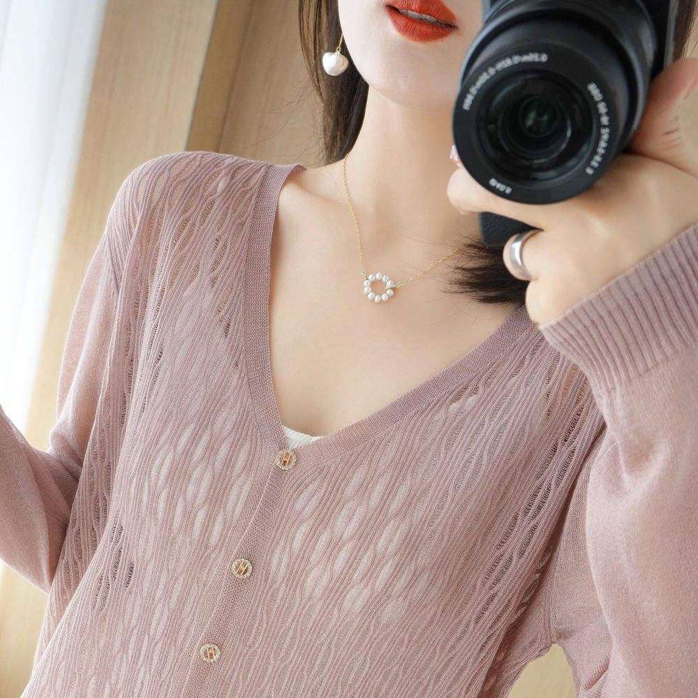 [10個セット]2つ買うと0円引き grownessカーディガン カット の薄手ショート丈 アウター に 新作ス 透かし ス レディース 韓国ファッション