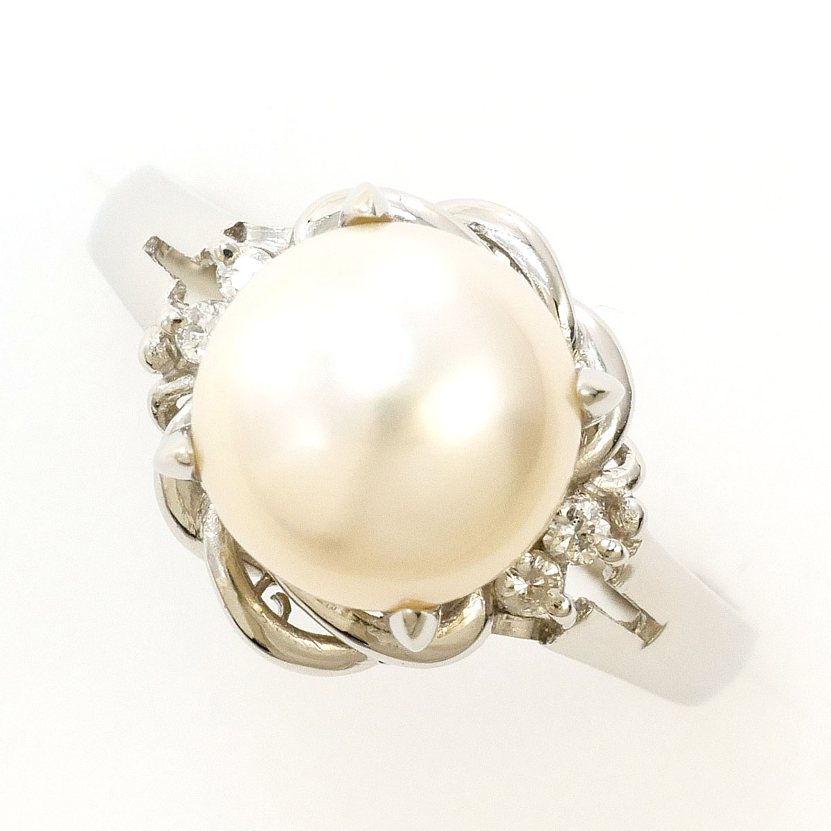 PT900 プラチナ リング・指輪 11号 パール（真珠） ダイヤモンド 0.05ct 総重量約4.9g 中古