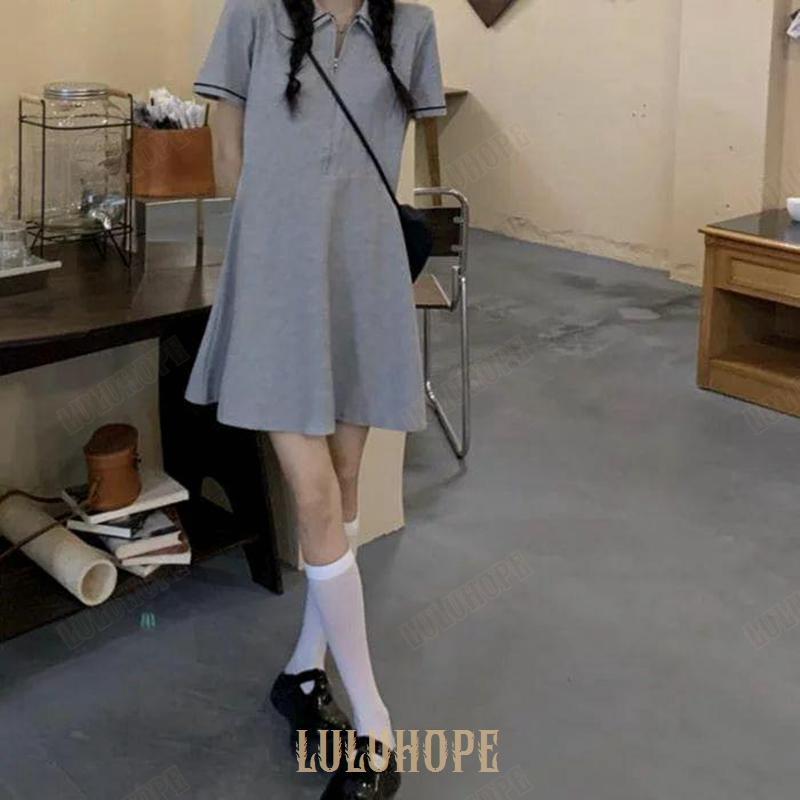 中学生 高校生 ファッション ワンピース ハーフジップ ポロワンピース カジュアル 通勤 通学 夏 半袖 10代 20代 韓国 おしゃれ レディース 14450