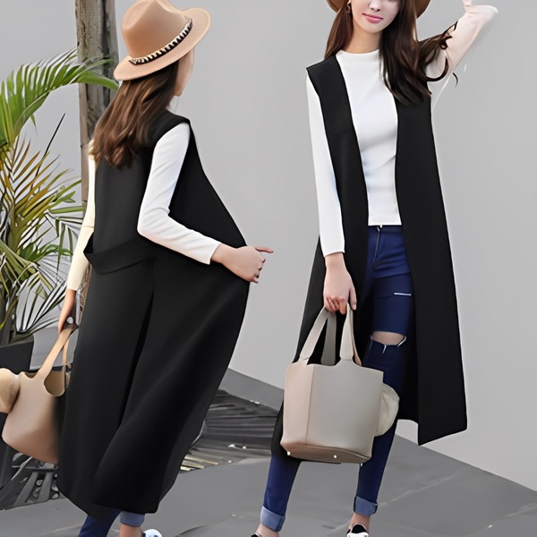 カジュアルベストジャケット レディース トップス ジャケット カーディガン ベスト アウター ジレ ロング ノースリーブ Vネック 襟なし ノーカラー ワイド ストレート アシンメトリー 裾ワイド