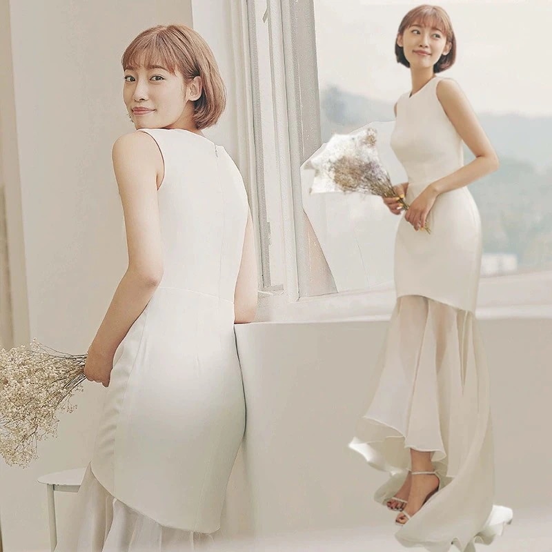 ウェディングドレス 白 ノースリーブ シンプル 無地 ワンピース 結婚式二次会 披露宴 前撮り後撮り ビーチフォト花嫁ドレス 安いブライダル 海外挙式