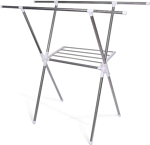 WGWJM 洗濯物干しスタンド 室内 屋外 ベランダ用 物干しラック ステンレス製 防錆 防サビ 高耐荷重 耐荷重50KG X型タイプ 幅92~154×奥行65×高さ135cm YB-0309B