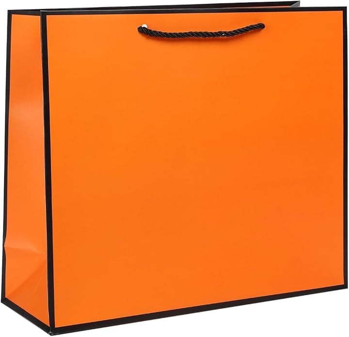 紙袋 手提げ袋 ギフトバッグ 厚手タイプ 再利用可能 丈夫 クラフトバッグ 無地 特大紙袋 結婚式 包装 パーティー 誕生日(オレンジ, 20枚セット)