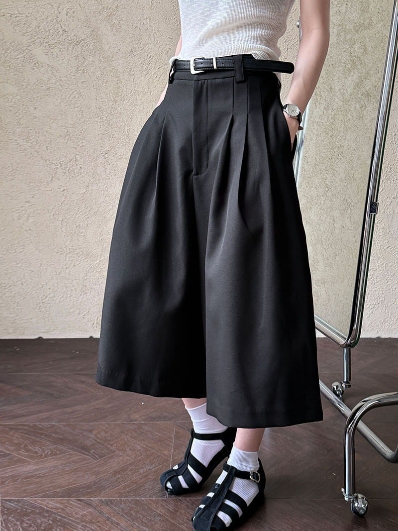 ワイドパンツ カジュアルスーツエイトショーツ レディース 新作通勤プレスプリーツルーズワイドストレートパンツ