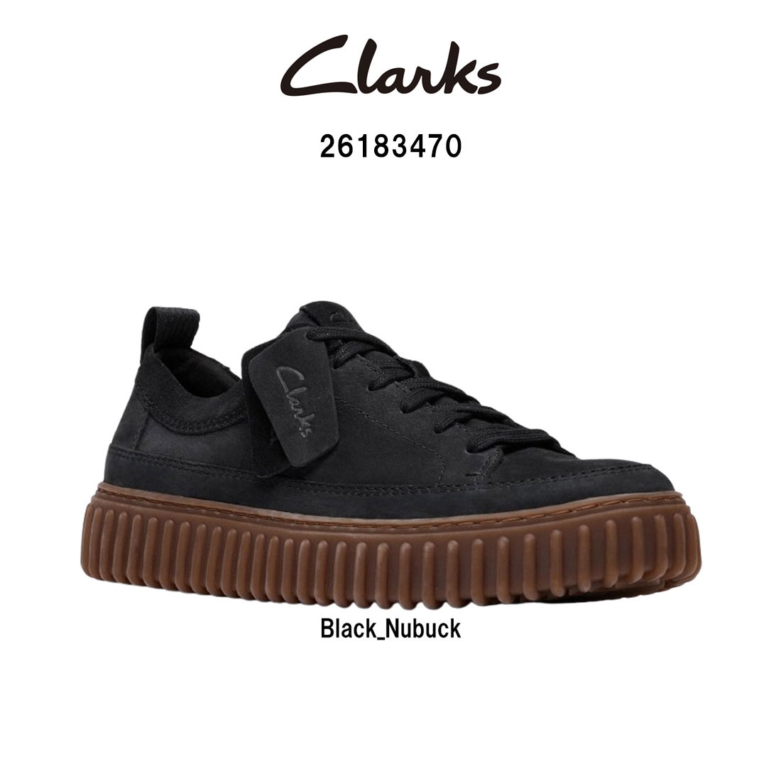 CLARKS メンズ トーヒル レース スニーカー レースアップ シューズ 厚底 リブソール ブラック ヌバック レザー TORHILL LACE 26183470