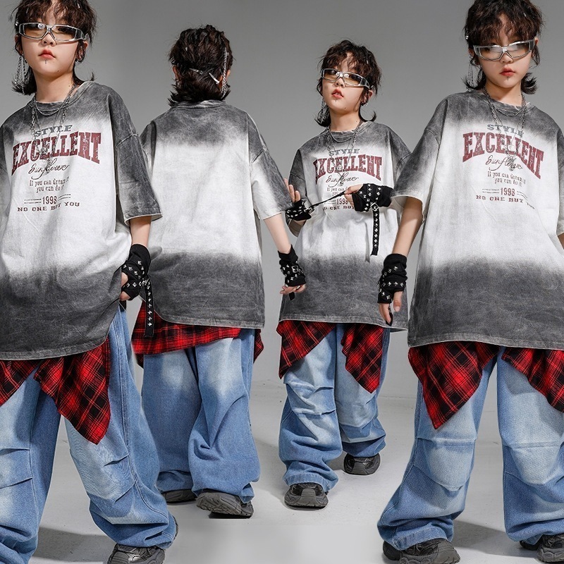 ストリートダンス子供ファッションヒップホップ半袖ズボンおしりカーテンセット男の子6人1ヒップホップ公演服女の子