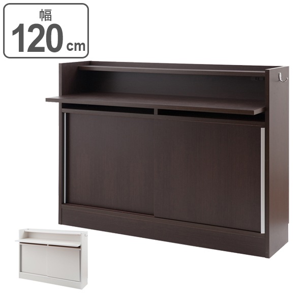カウンター下収納 デスクタイプ スタイリッシュ 幅120cm デスク つくえ 机 キャビネット 窓下収納 収納棚 収納家具 小物収納 引戸 完成品 日本製 木製 薄型 本棚 可動棚