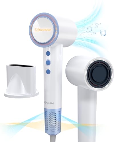 【NutriChef】ドライヤー 大風量 ヘアドライヤー 速乾 2億マイナスイオン ドライヤー 1300W 恒温 ロングヘア くるくる 静音 ブラシレスモーター 高速11万回転/分 24m/s 強力パ