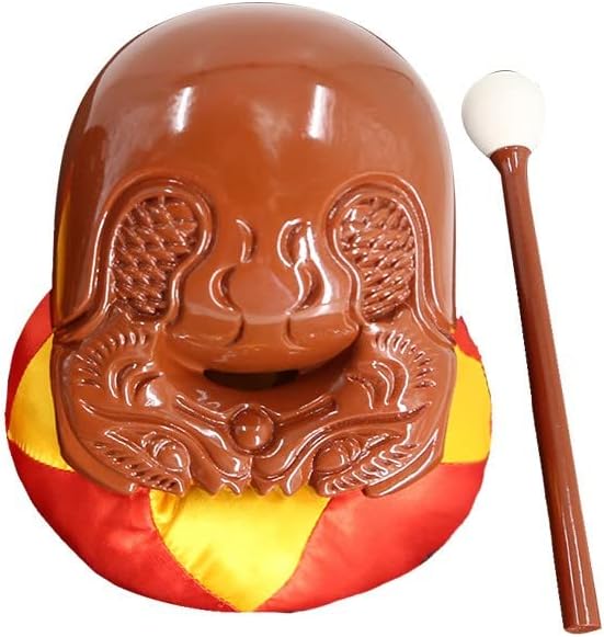 木魚 クスノキの木魚 ふとん ・ 籐柄バイ 付き 3点セット クスノキ製 仏壇 用の 仏具 楽器 鳴り物 (イエロー,5インチ)