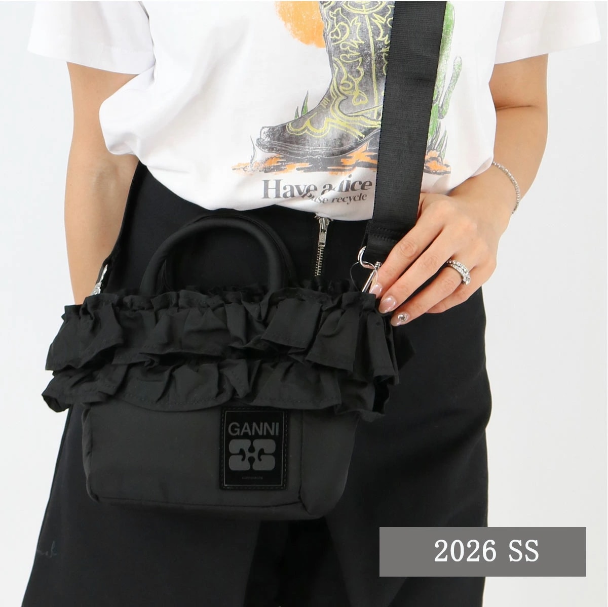 ショルダーバッグ A7187 Mini Shopper Ruffle ハンドバッグ 2WAY レディース フリル ロゴ ミニバッグ 鞄 ブランド