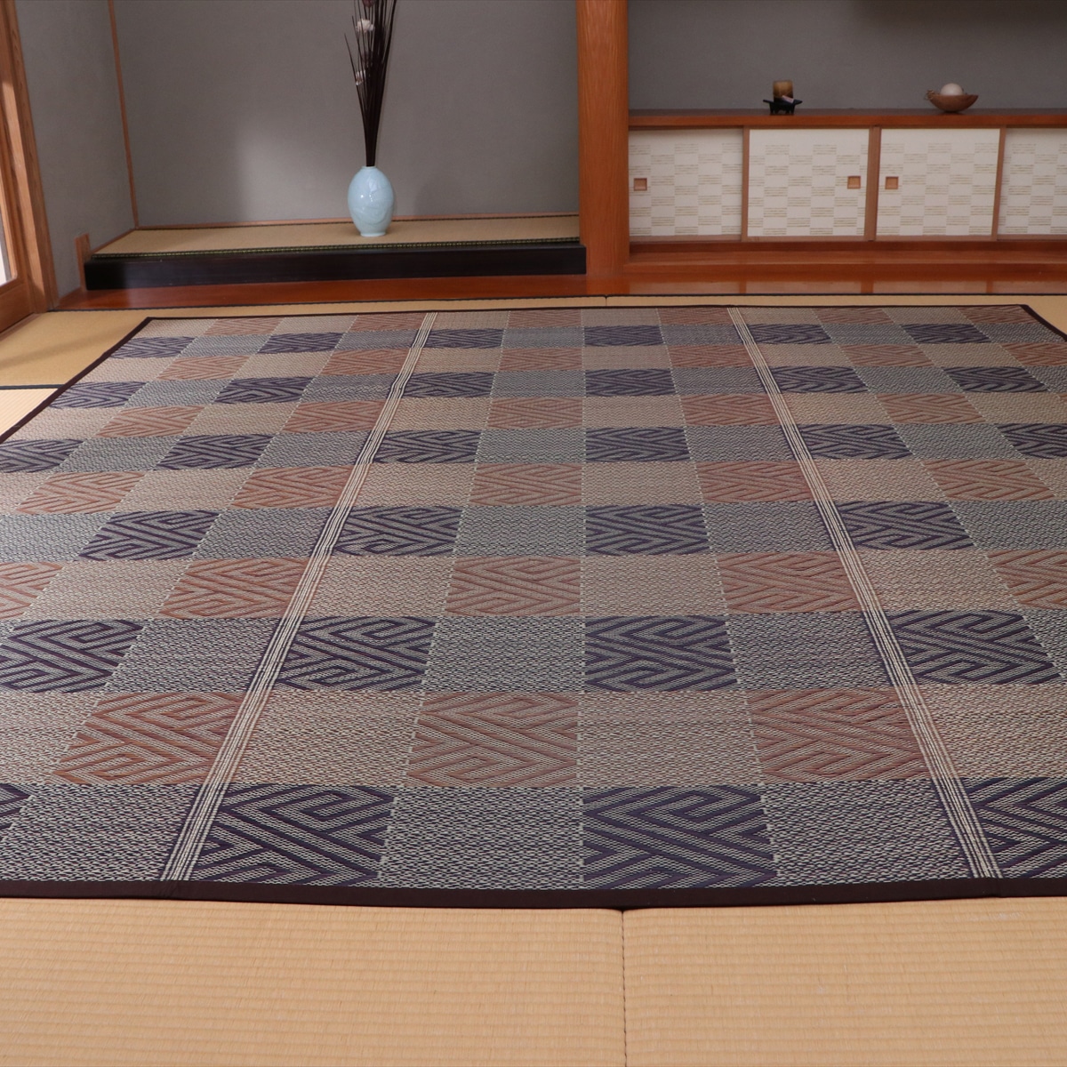 【I】【代引不可】イケヒコ 国産い草 花ござ 上敷き 五風 ブラウン 約176×176cm(江戸間2畳)　カーペット ラグ 【北海道・沖縄・離島不可】【代引不可/沖縄・離島