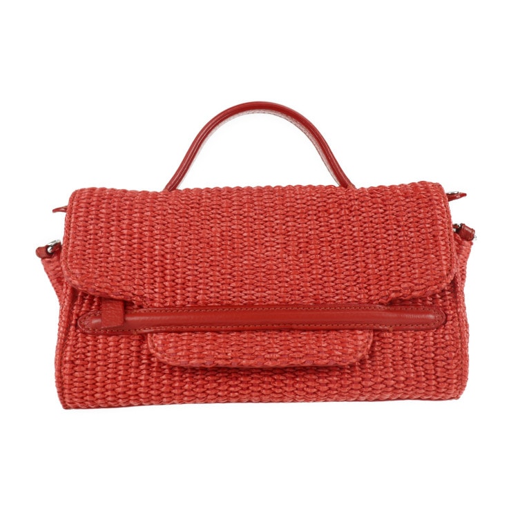 超美品 ZANELLATO ザネラート ハンドバッグ - NINA ニーナ ストロー レザー レッド 2WAY ショルダーバッグ フラップ 本物保証 中古