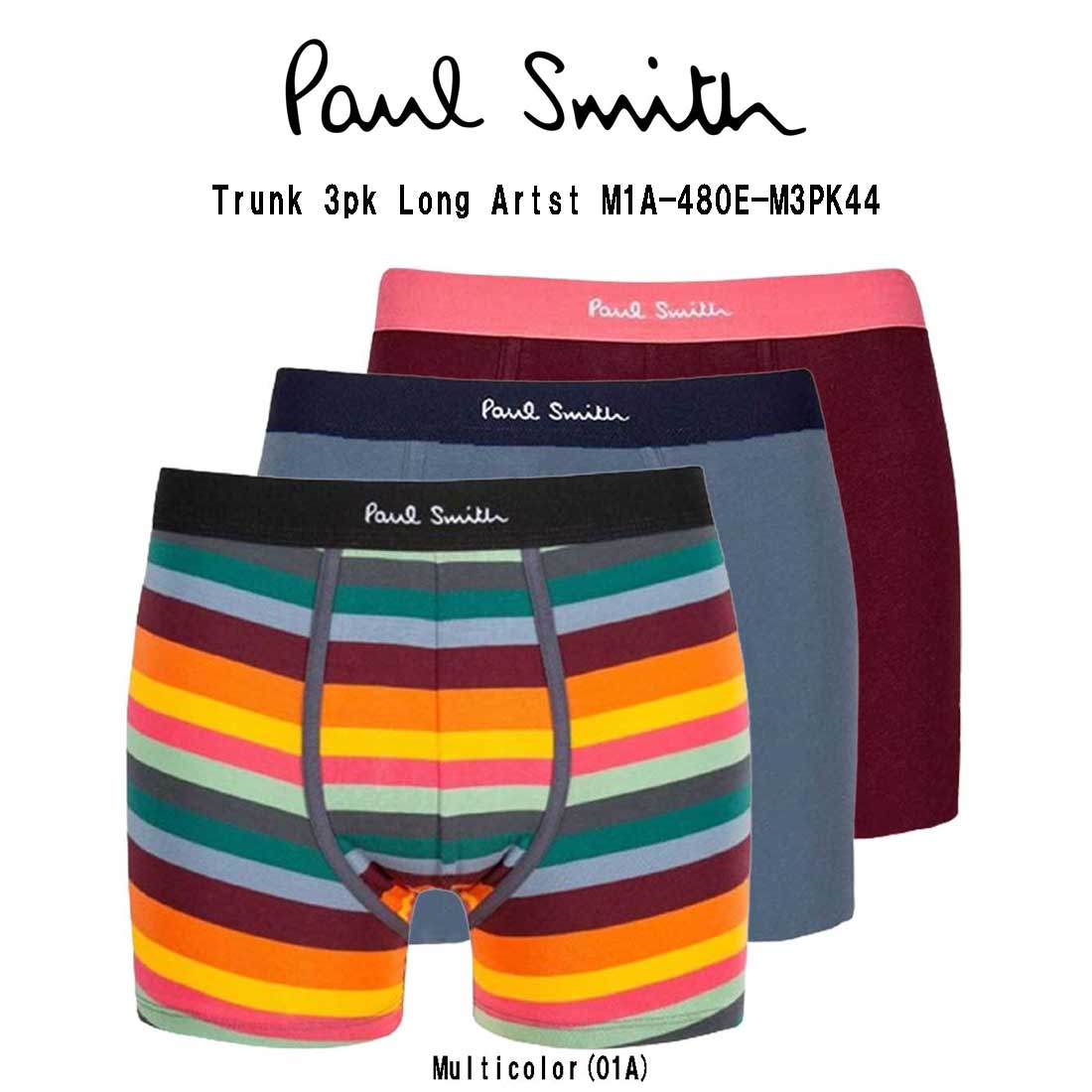Paul Smith ボクサーパンツ 前閉じ トランク ロング 3枚セット お買得パック メンズ 男性用下着 Trunk 3pk Long Artst M1A-480E-M3PK44