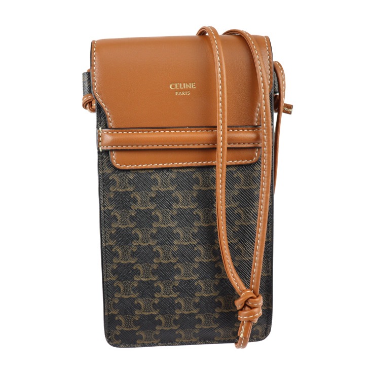 超美品 CELINE セリーヌ ショルダーバッグ 10G332CQD.04LU フォーンケース トリオンフ PVC レザー ブラウン モバイルポーチ ポシェット 本物保証 中古 40,690円