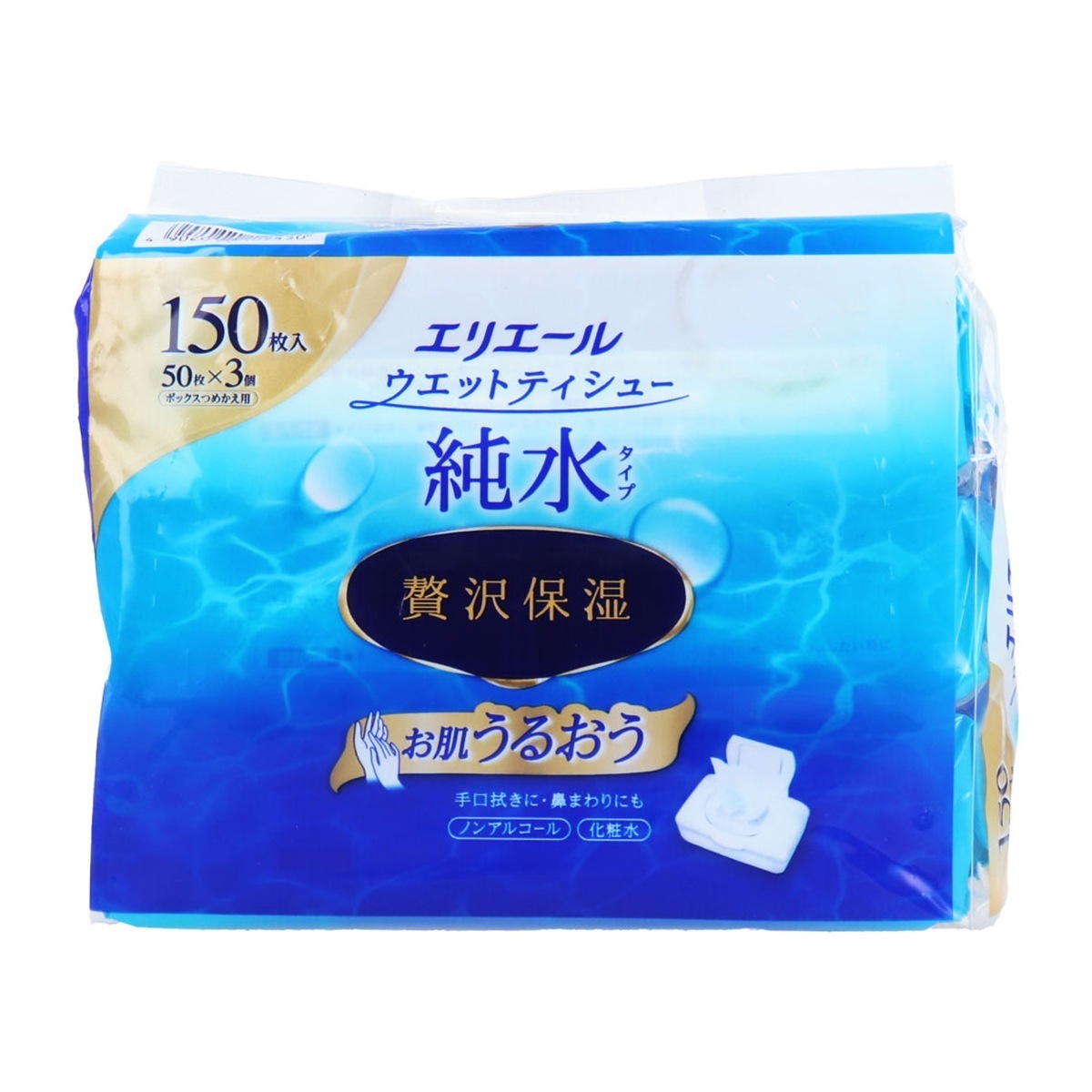 ウェットティシュー 大王製紙 純水タイプ 贅沢保湿 ノンアルコール ボックス詰替用 50枚 3個入り X6パック