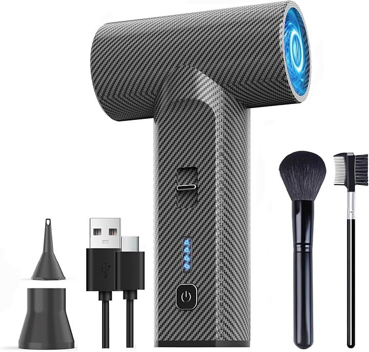 エアダスター 小型 超強力 暴風 電動エアダスター ブロワー 無段階風量調節 ミニジェットファン 8000mAh大容量バッテリー 300000RPM高速回転 USB-C充電式(ブラック)