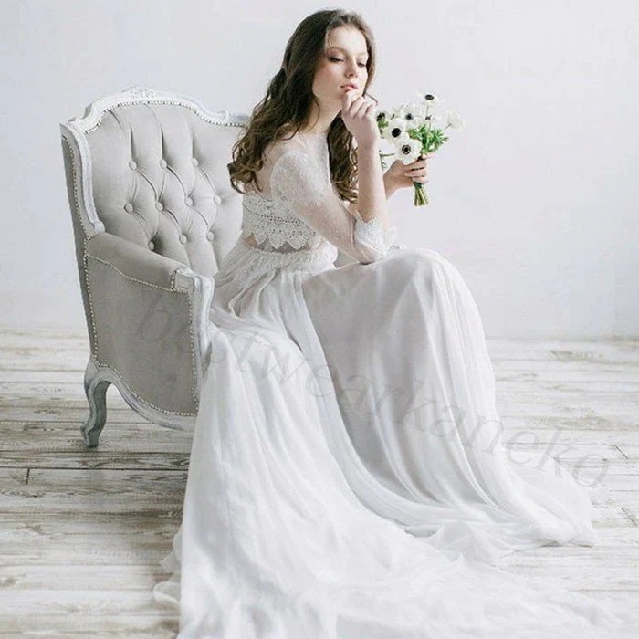 ウェディングドレス 袖あり 二次会 花嫁 白 ワンピース マキシ丈 パーティードレス 海外挙式 ロングドレス結婚式 ドレス お呼ばれ 写真撮り用 花柄30代