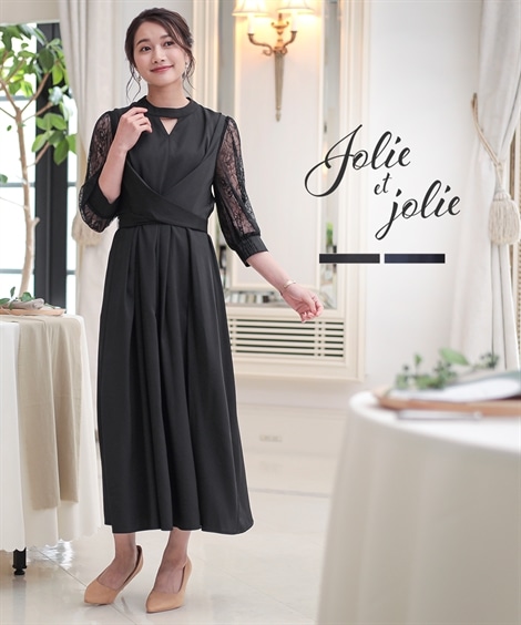 ドレス 結婚式パーティードレス ウエストバックリボンアシメレースワンピースドレス 大きいサイズ有