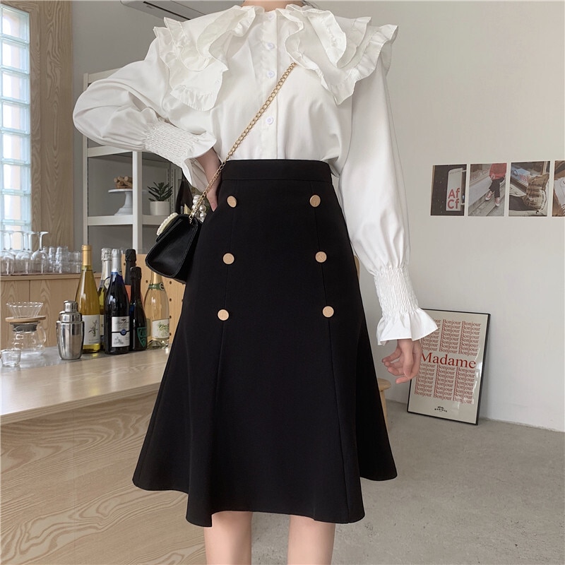 Aラインスカート ブラック スカート スリム 細身 ストレート スマート かわいい きれいめ