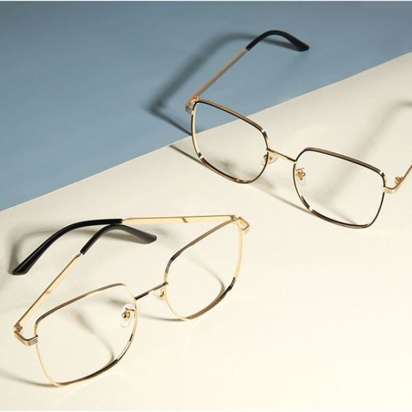 四角 金縁 ファッション メガネ ビッグサイズ 男女共用 学生 ゴールド