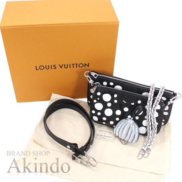 【新品】LOUIS VUITTON LV x YK 草間彌生コラボ ルイヴィトン ショルダーバッグ インフィニティドット ミュルティ・ポシェット アクセソワール モノグラム・アンプラント 黒x白 ブラ