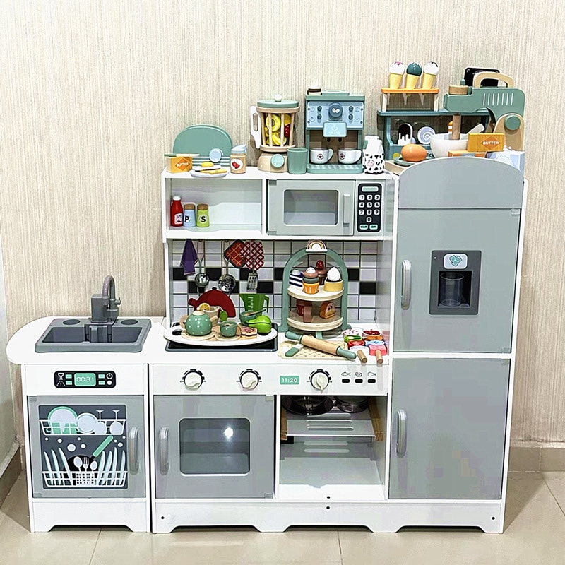 子供の少年シミュレーションキッチン冷蔵庫セット組み合わせて調理して木製のプレイヤーハウスウォーターのフルセットplay