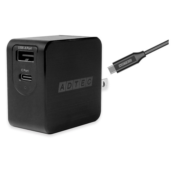 APD-A065AC-wC-BK ブラック Power Delivery対応 GaN AC充電器/65W/USB Type-A 1ポート Type-C 1ポート&Type-C to C ケーブルセット