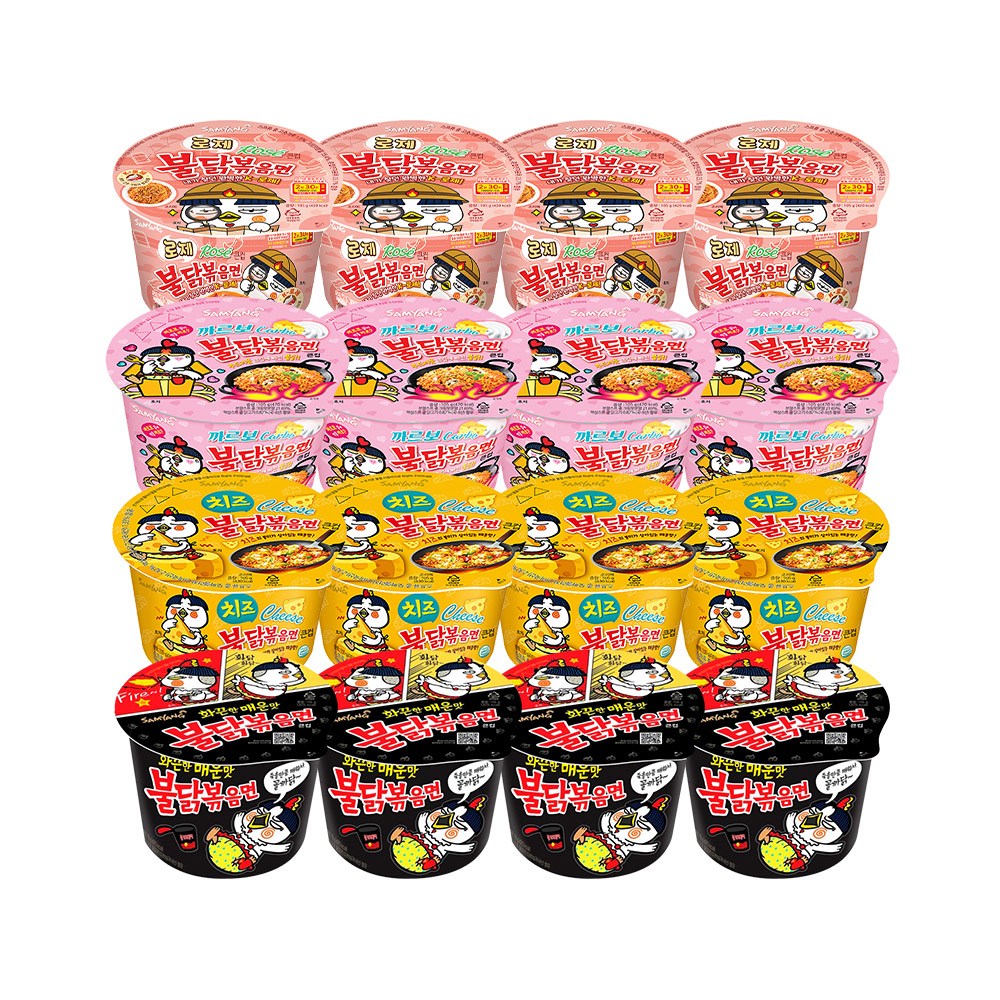 【サムヤンカップラーメンベスト企画パック】 大きなカップ ラーメン 火鶏4個 + カルボの火鶏4個 +チーズ 火鶏4個 +ロゼ 火鶏4個 / 合計1ボックス16個