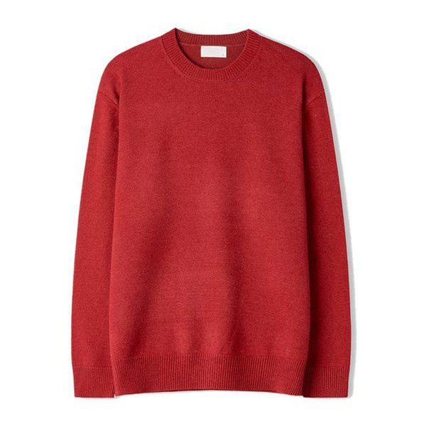 男子ロイウォッシャブルモーダルラウンド長袖ニットTシャツ SG-KN-Q027-レッド