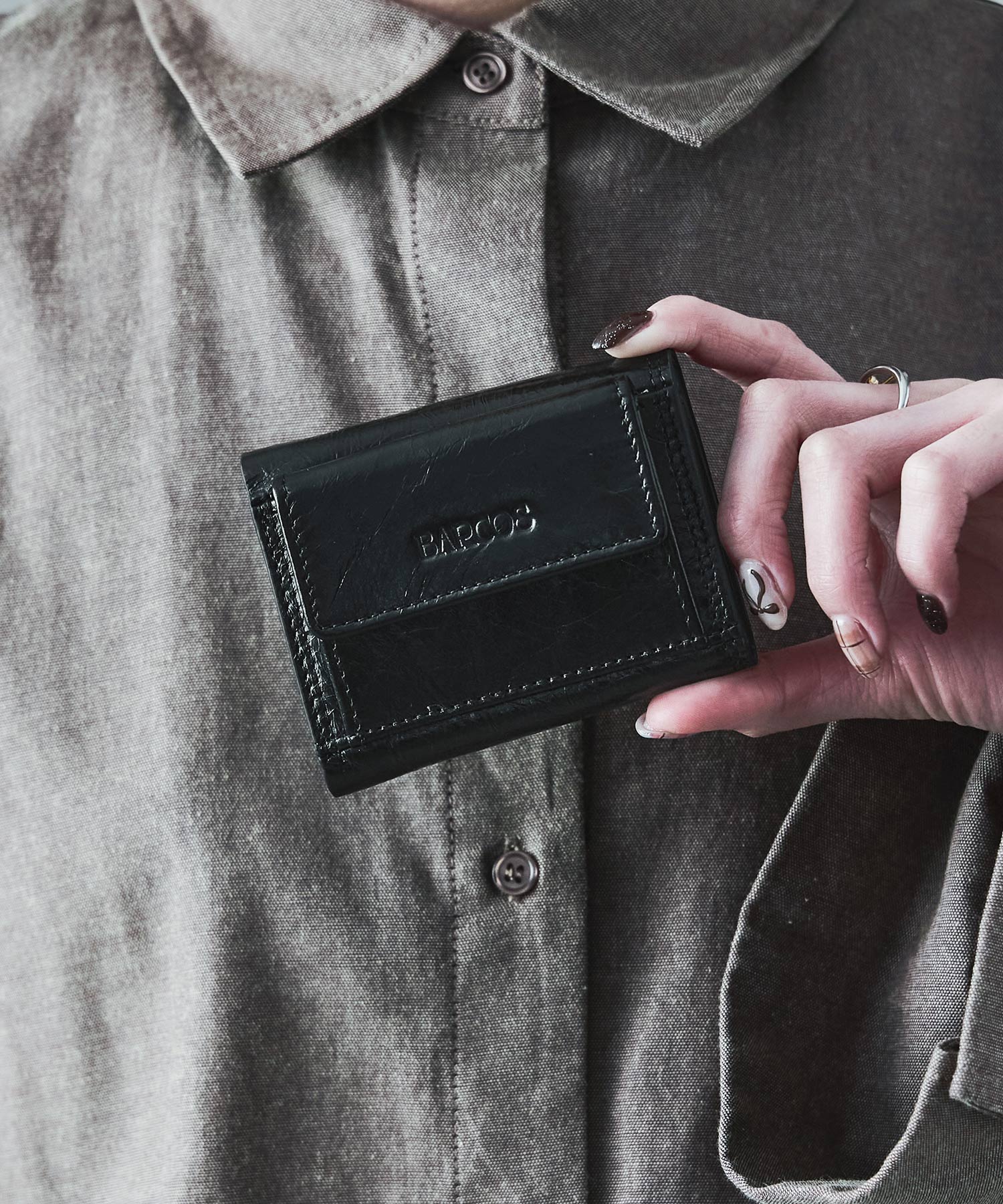 しわパテント ミニウォレット ミニ財布 牛革 レザー 3つ折り 三つ折り財布 ウォレット 小さい財布 ギフト シンプル レディース 個性派 プレゼント パーティー 結婚式 成人式 ミニバッグ 多機能