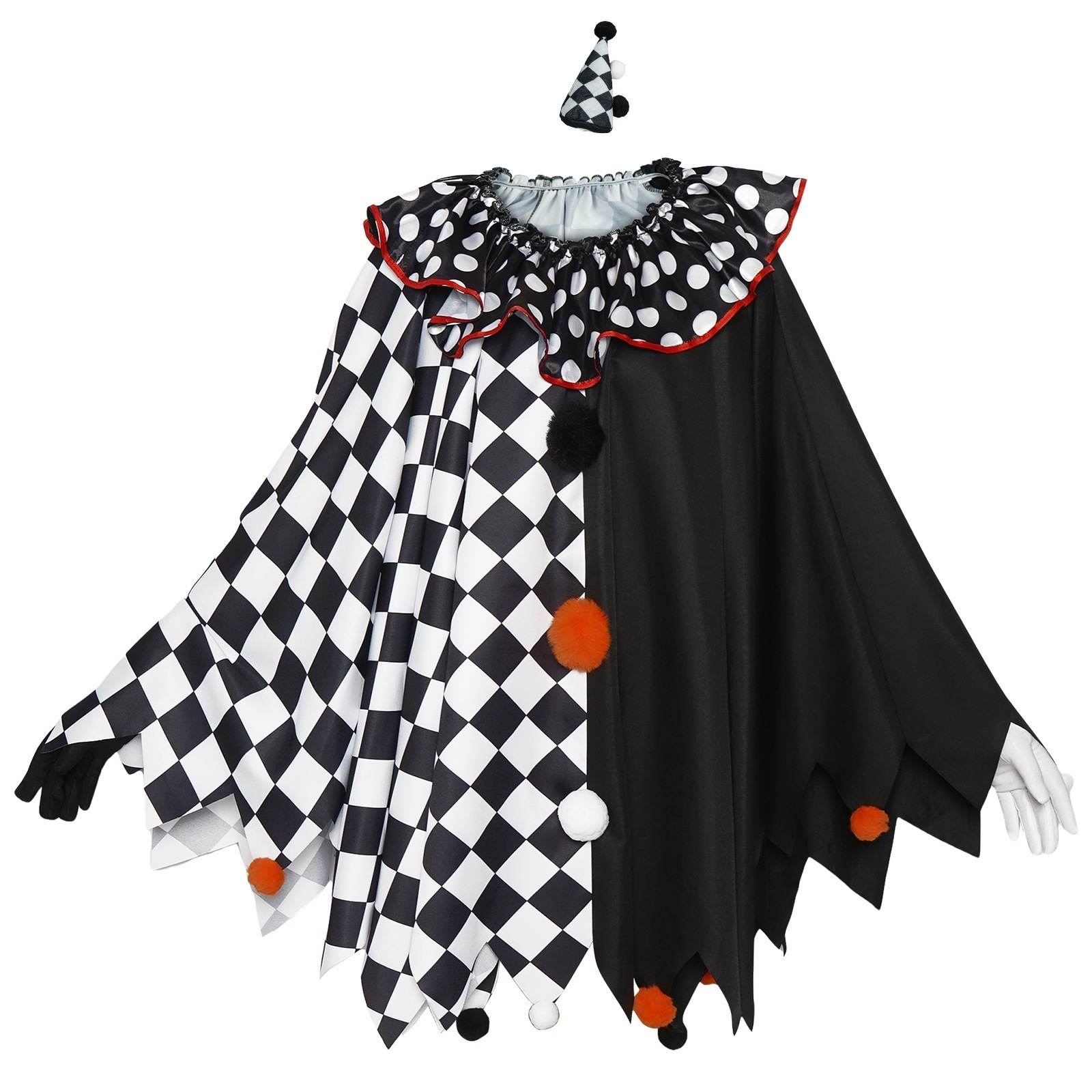 【限時割!引!】ホラーピエロcos服ハロウィーン女装白黒マント化粧舞踏会コスプレ衣装