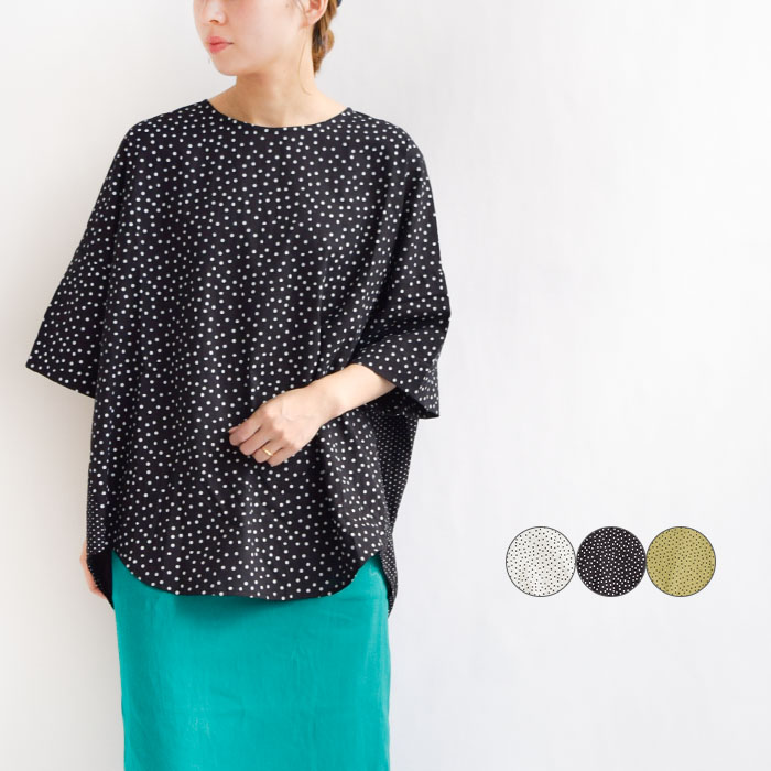 GENTIL ジャンティー ドット シャツ プルオーバー プルオーバー レディース 綿 コットン 半袖 春 夏 秋 ホワイト ブラック カーキ フリーサイズ F 70314032