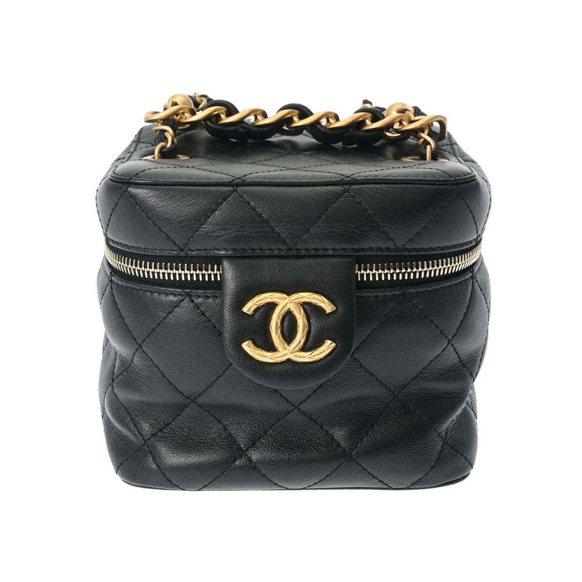 マトラッセ スモールバニティ チェーンショルダー 黒 AS3228 レディース カーフ ショルダーバッグ Aランク 中古 銀蔵