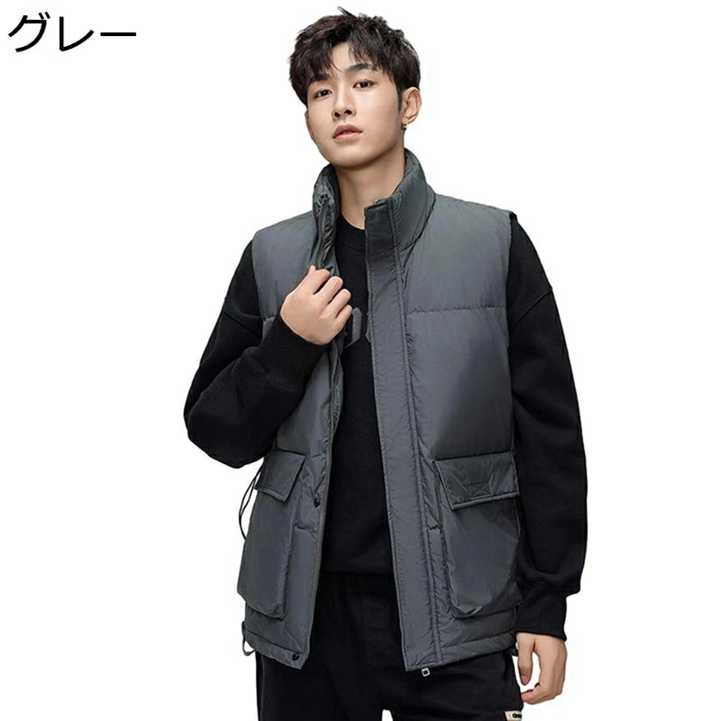 ダウンベスト ベスト メンズ 大きい ビッグポケット スポーツ カジュアル 冬 厚手 防寒ベスト 保温性 スタンドカラー 暖かい 袖なしダウンジャケット 冬服