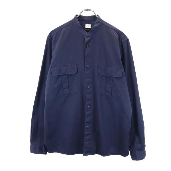 コーベルト イタリア製 長袖 バンドカラー シャツ L 紺系 COVERT メンズ
