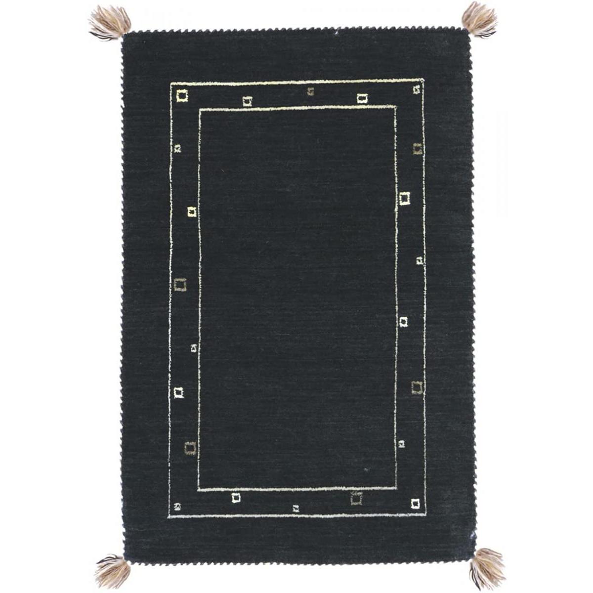 【廃番】萩原 ギャッベ ラグ 玄関マット ブラック 約60×90cm 1枚 「LORRI BUFFD L3」 ウール ラグマット マット オールシーズン可 おしゃれcm　裏貼りなし 上敷 ラグ 水洗い 9,475円