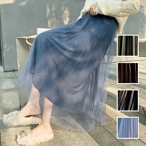 スカート ボトムス 韓国 ファッション レディース 秋 冬 カジュアル コーデ シンプル 定番 セレカジ 20代 30代 40代 2025 チュールレース 光沢 リバーシブル 2WAY 着回し