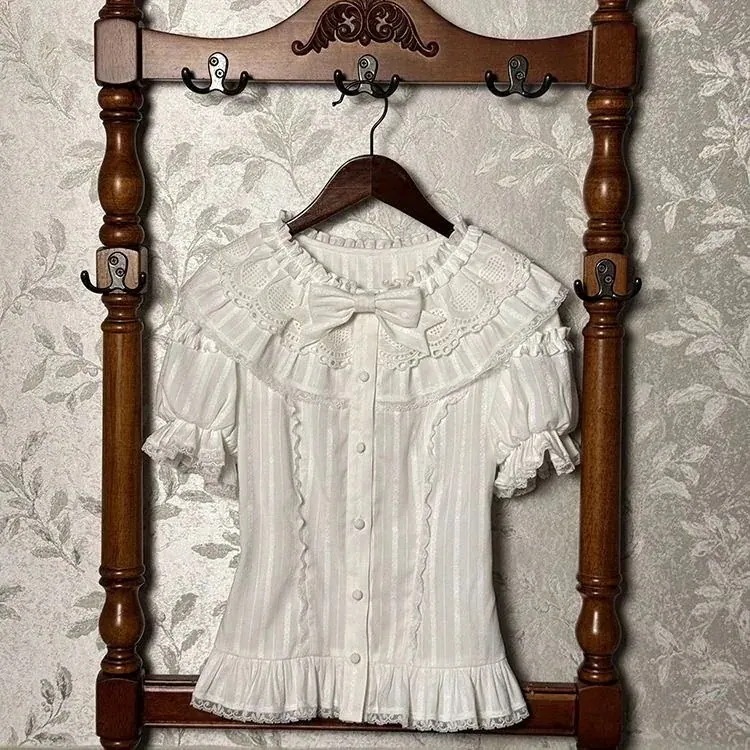 【2026新作-34】Lolita自家製海塩童話純綿中にロリータ丸襟シャツを掛けて底泡袖肩上着を打ちます