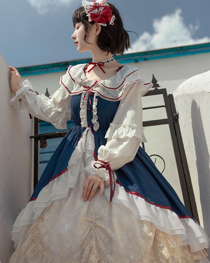 63【新作登場 最安値】 ロリータ 　ワンピース　物語ドレス　ゴスロリ コスプレ メイド服 コスチューム 文化祭 学園祭 衣装 仮装 ハロウィン おすすめ 可愛い 長袖 ドレス　日常　写真