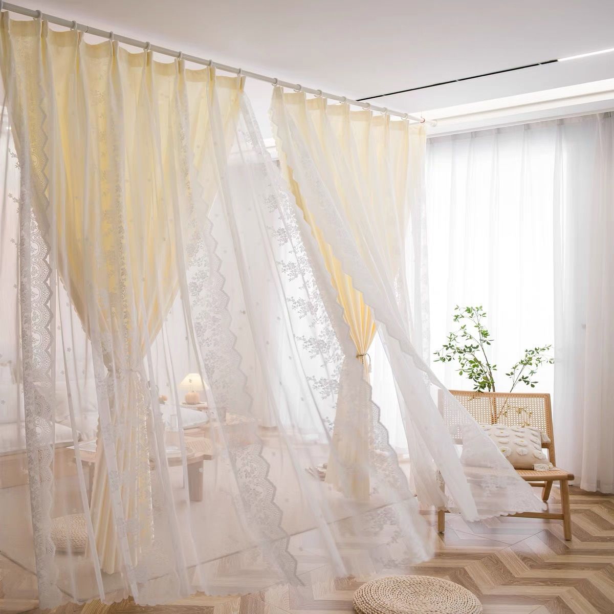 光透過性半遮光2層ファブリックカーテンリビングベッドバルコニー完成したカーテン3031