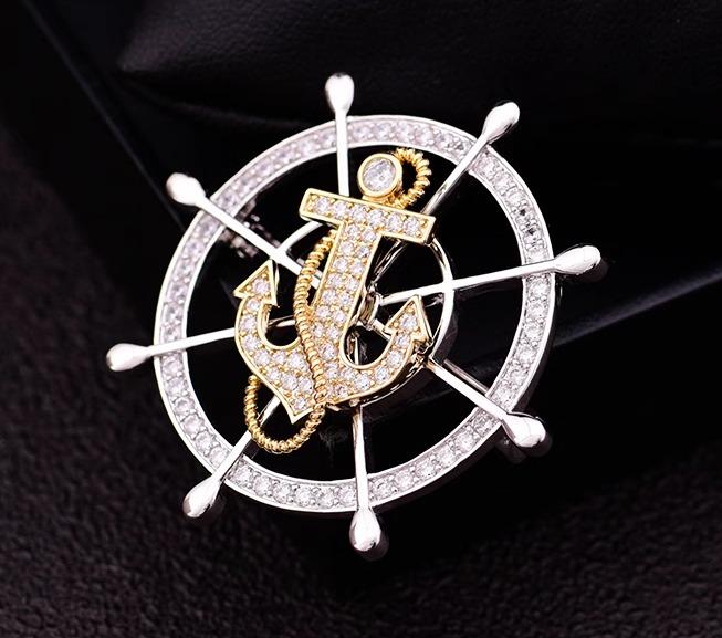 ブローチ アンカー 錨 おしゃれ メンズ スーツ コート ジャケットピン 装飾品 ハイエンド 回転 舵 ハイエンド アクセサリー ギフト パーティー セレモニー 装飾