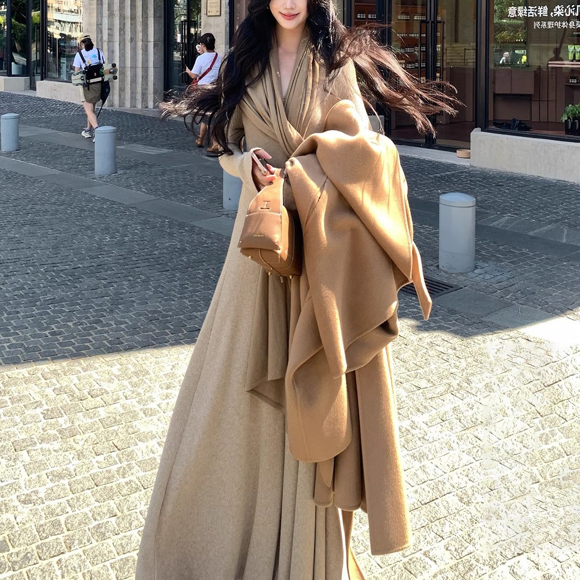 長袖ボトムスワンピース レディース 2025新作 上質インナー スリムニットスカート スリムロングスカート