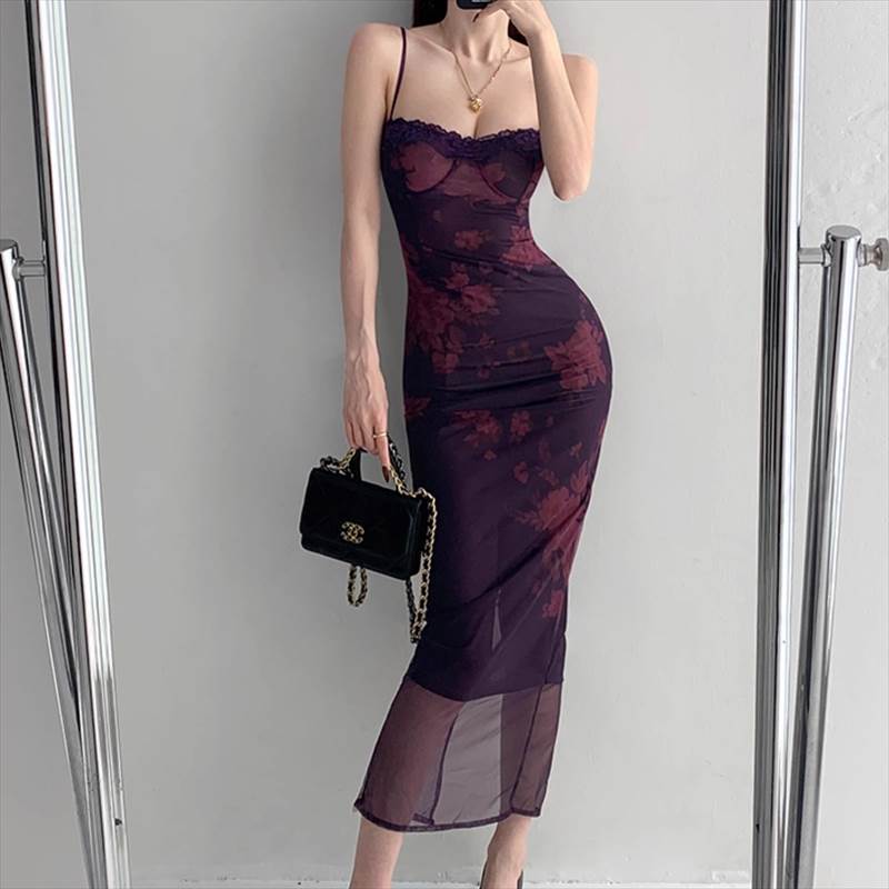 ワンピース レディース ロング マキシ 袖なし ノースリーブ タイト スリム 細身 Iライン 背中開き