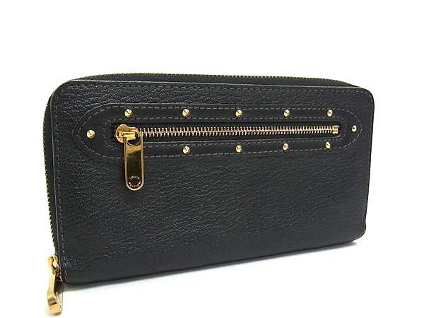 財布 スハリ ジッピーウォレット M93029 ブラック レザー ユニセックス ラウンドファスナー 長財布 スタッズ ゴールド金具【本物保証】