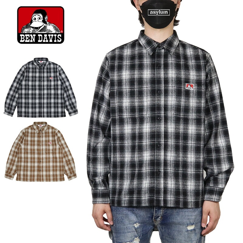ベンデイビス 長袖シャツ BEN DAVIS ネルシャツ メンズ レディース ブランド 大きいサイズ おすすめ 人気 黒